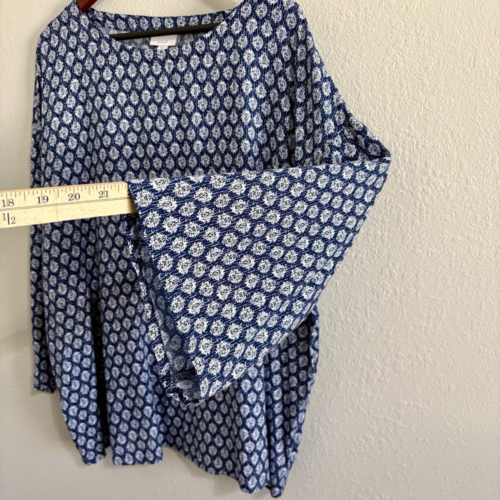 Pure Jill Tagged XL Tall Fits like a 2X Blue White Print Tunic Oversized Boho - Picture 4 of 10